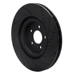 Ford Mustang Brake Rotor (1) - Front Left - R1 Concepts - Drilled & Slotted - Black - `07-`14